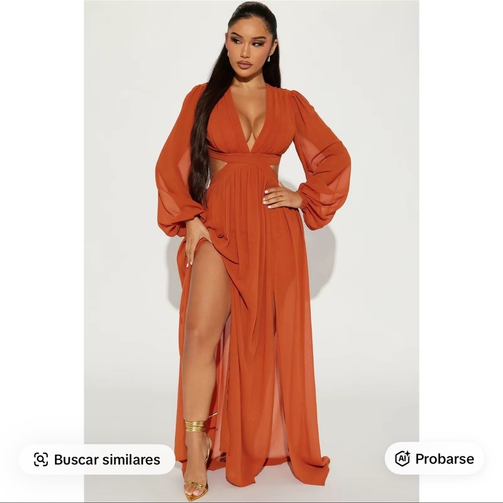 Fashion Nova Elegant Rust Long Sleeve Dress